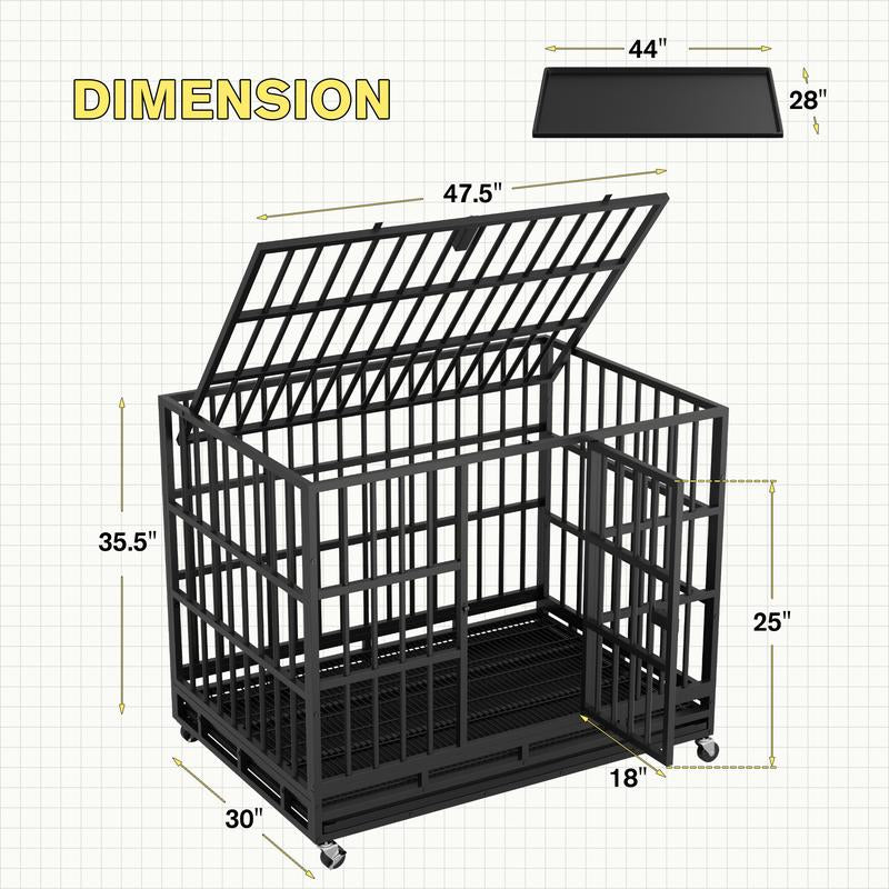 WARCAT Heavy-Duty 48/38-Inch Escape-Proof Metal Dog Crate Kennel for Large Breeds Dual-Door Security, Locking Casters & Slide-Out Tray Indoor/Outdoor Use Chicken Coop Mobile Hen House Outdoor