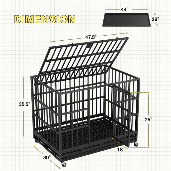 WARCAT Heavy-Duty 48/38-Inch Escape-Proof Metal Dog Crate Kennel for Large Breeds Dual-Door Security, Locking Casters & Slide-Out Tray Indoor/Outdoor Use Chicken Coop Mobile Hen House Outdoor