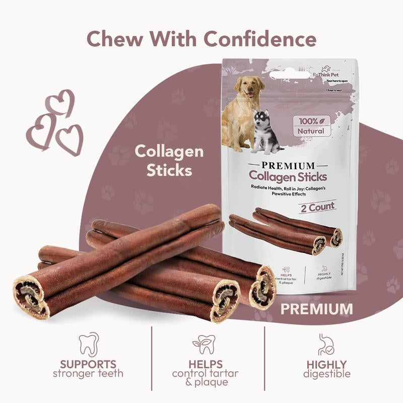 Rethink Pet Premium Beef Collagen Chew Sticks - 4 Pack for Joint & Skin Health, Long-Lasting Dog Treats (8 Pieces)