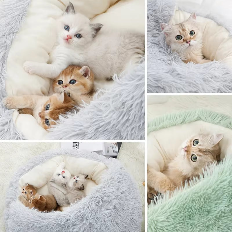 Cozy 2-in-1 Winter Plush Cat Bed & Sleep Bag - Ideal Nest for Cats and Small Dogs
