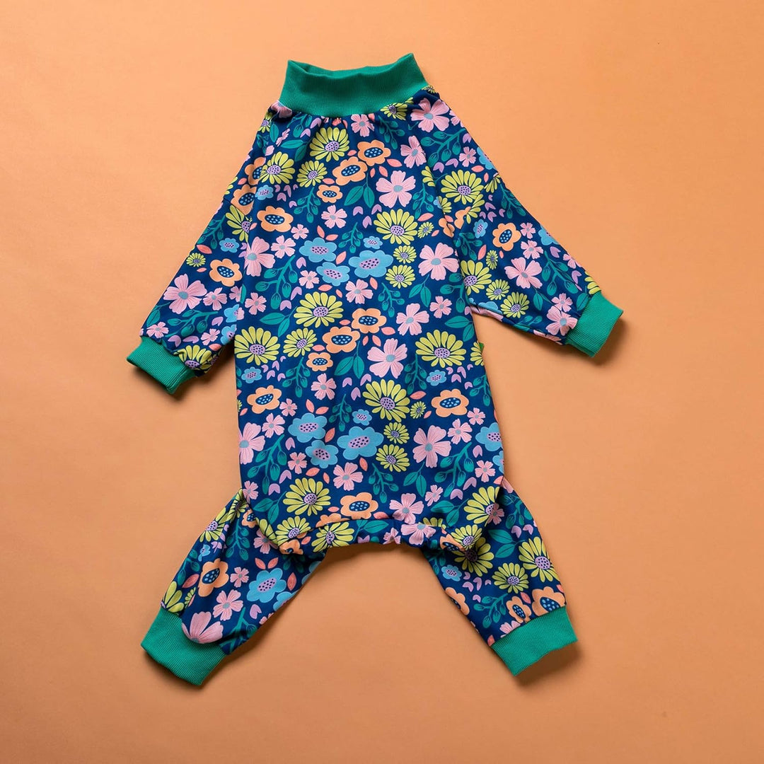 Post-Surgery Dog Onsie for Big Dogs - Lightweight Pajamas for Pitbulls in Blue Green, Size L