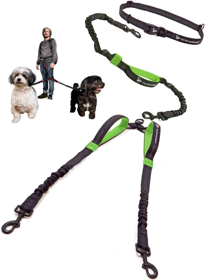 Ultimate Hands-Free Leash for Two Medium Dogs – Perfect for Active Lifestyles – Comfortable, Durable & Ideal for Running, Walking & Hiking – Premium Dual Waist Lead with Bungee – Essential Dog Gear
