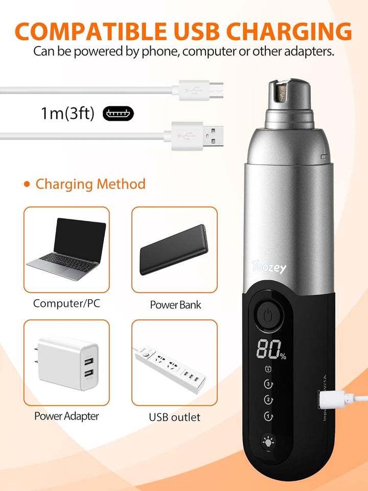 Ultimate Dog Nail Grinder with LED Light - 2-Speed Rechargeable Electric Trimmer for Painless Grooming of All Dog and Cat Sizes