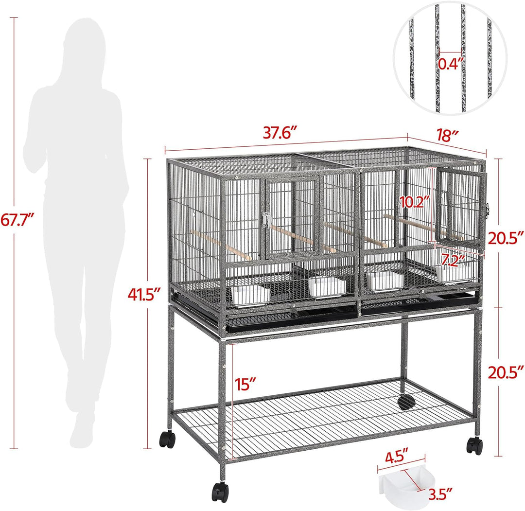 41.5" Stackable Divided Bird Cage with Rolling Stand - Perfect for Parakeets, Canaries, Cockatiels, Lovebirds, Finches, Budgies, and Small Parrots - Sleek Black Design