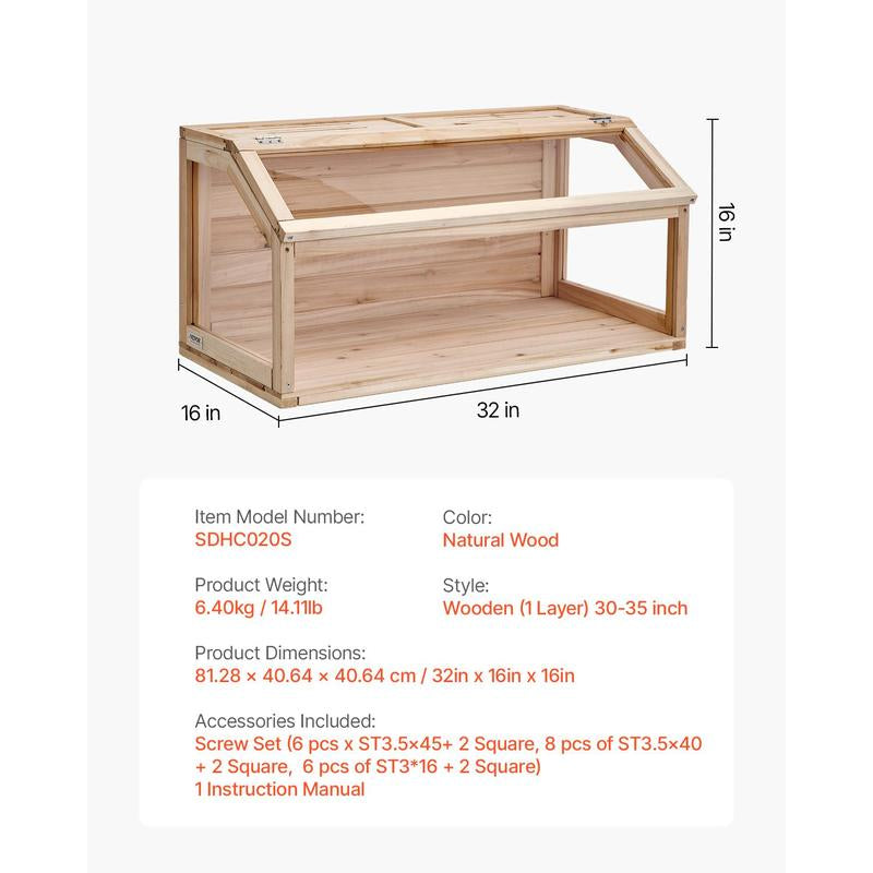 Spacious VEVOR Wooden Hamster Cage Habitat - 32" Clear Cage for Mice & Small Rodents