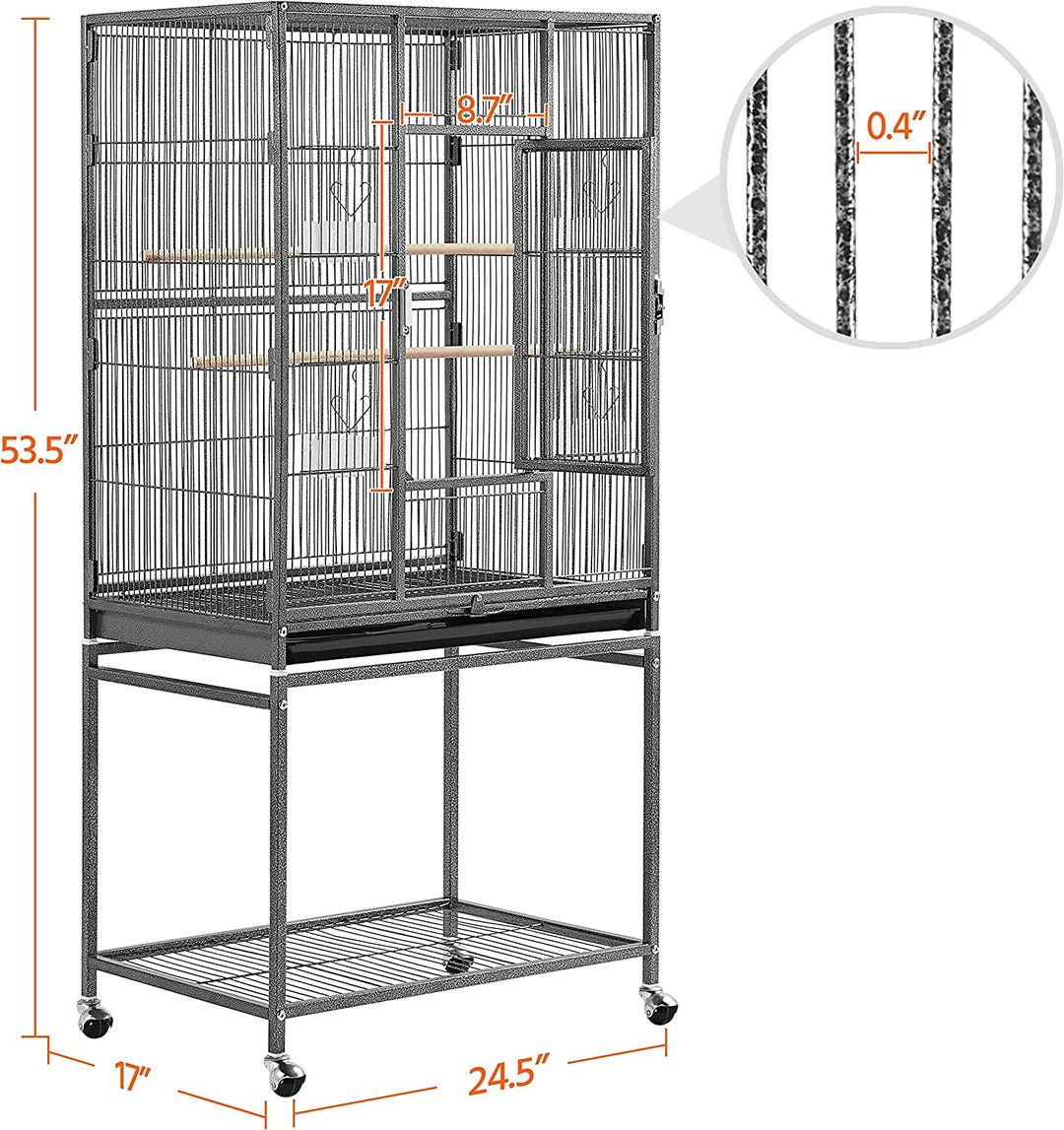 Large 54-Inch Wrought Iron Parrot Flight Cage with Stand - Ideal for Small Parrots, Parakeets, Lovebirds, Finches, and Canaries