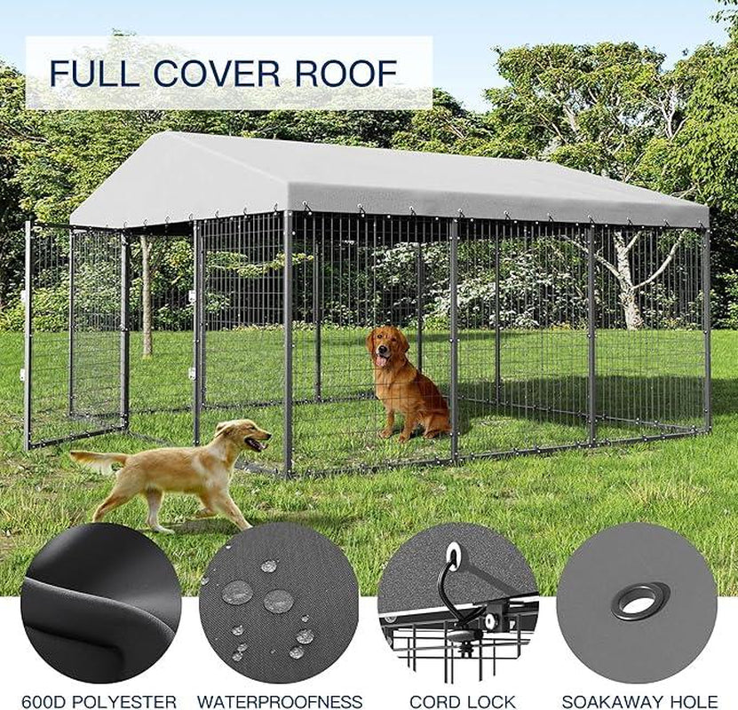 Kullavik Large Outdoor Dog Kennel, Chicken Kennel, 118" X 118" X 70.9", Heavy Duty Dog Cage, Chicken Cage with Roof, Galvanized Steel Dog Kennel Fence with Double Safety Lock