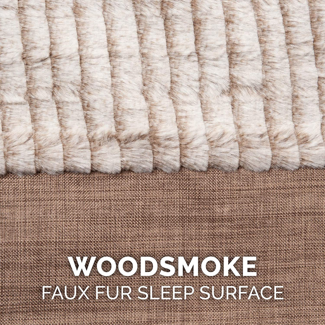 Luxury Cooling Gel Dog Bed with Removable Bolsters & Washable Cover - Perfect for Medium to Large Dogs up to 55 lbs - Stylish Woodsmoke Faux Fur & Performance Linen Design