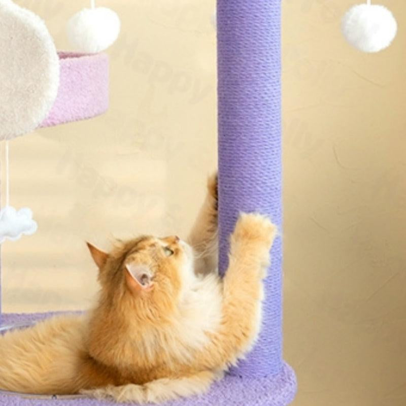 Petlife 65" Moonlight Deluxe Cat Tree Condo Jumbo, Multi-Color Purple, Multi-Level Platforms, Acrylic Hammock, Sisal Boards, Hanging Interactive Toys