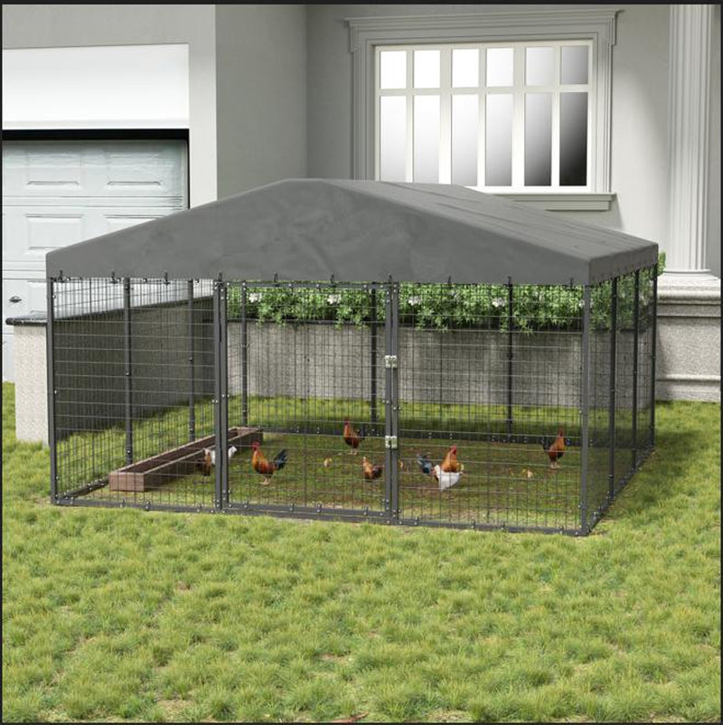 Kullavik Large Outdoor Dog Kennel, Chicken Kennel, 118" X 118" X 70.9", Heavy Duty Dog Cage, Chicken Cage with Roof, Galvanized Steel Dog Kennel Fence with Double Safety Lock