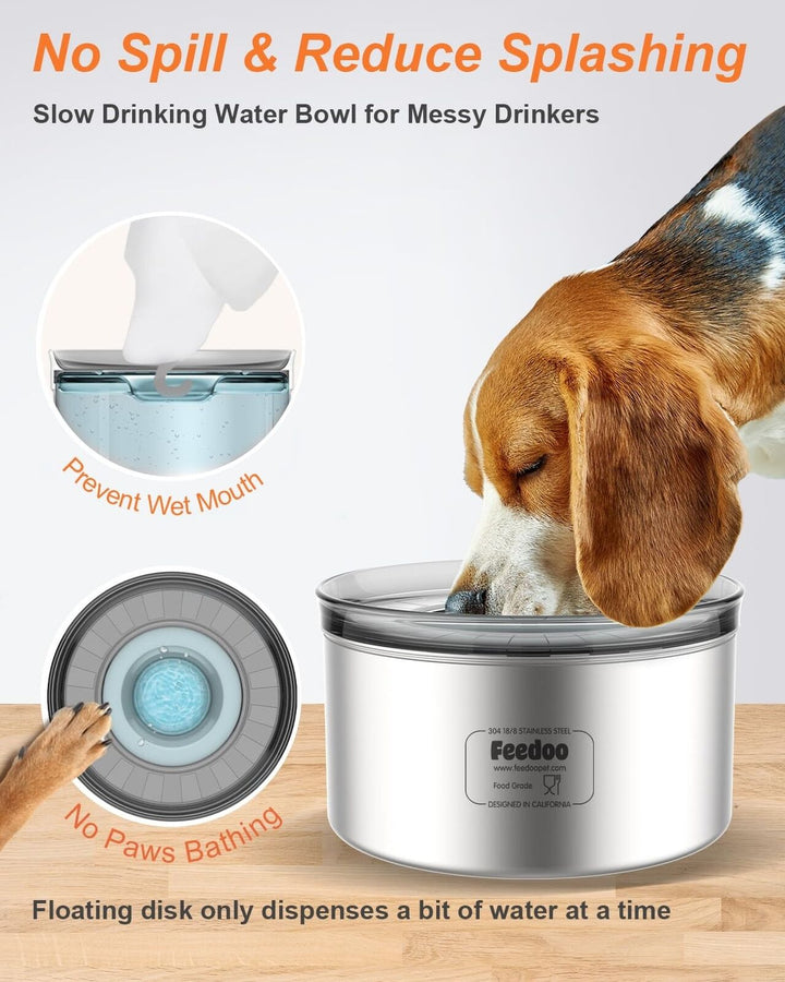 1-Gallon No Spill Stainless Steel Dog Water Bowl - 3.8L Capacity for Mess-Free Hydration