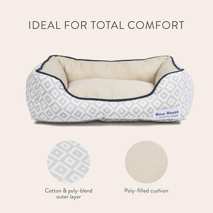 Cozy Grey Diamond Cuddler Dog Bed for Small Pets - Washable Cotton/Poly Blend, Perfect Size 24"L x 19"W x 8"H