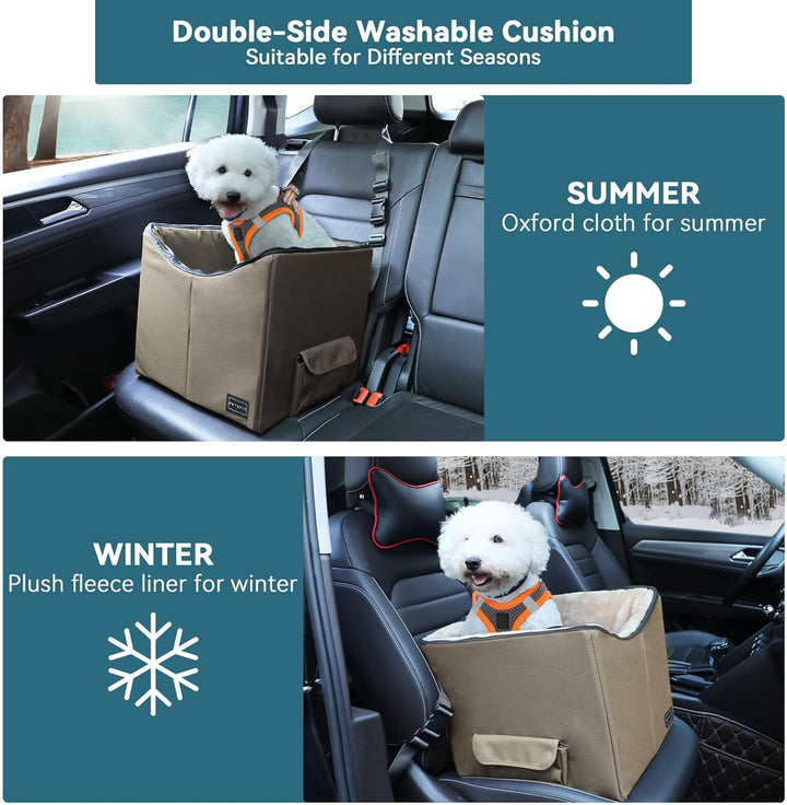 Cozy Dark Brown Dog/Cat Booster Seat with Pockets - Perfect for Small Pets in Cars, Trucks, and SUVs