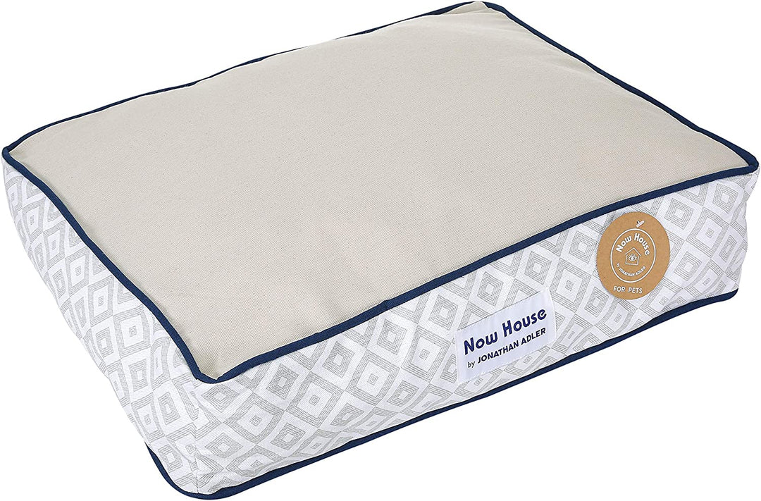 Stylish Grey Diamond Small Dog Bed - Machine Washable Cotton/Poly Blend, 17x22x5 Inches