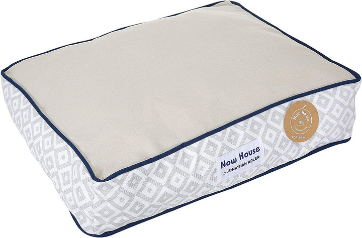 Stylish Grey Diamond Small Dog Bed - Machine Washable Cotton/Poly Blend, 17x22x5 Inches