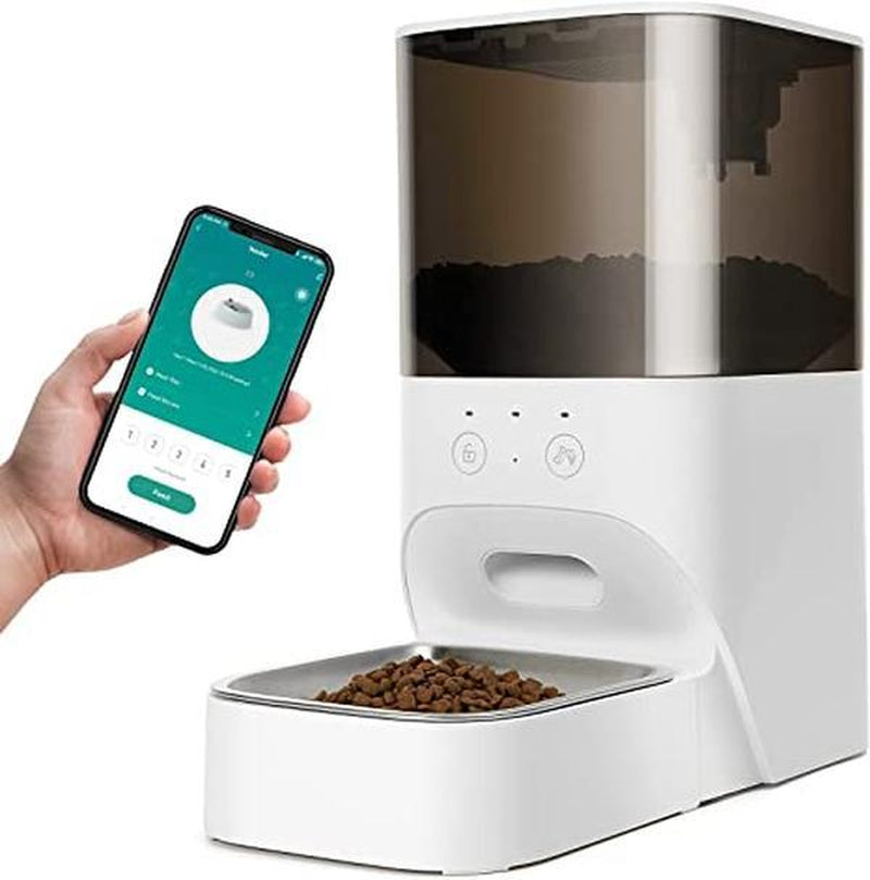 Fluffydream 4L Automatic Cat Feeder - APP Controlled, Voice Recorder, Wi-Fi Enabled, Stainless Steel Bowl, Pet Lock Safe, Dual Power - Perfect for Your Furry Friend!