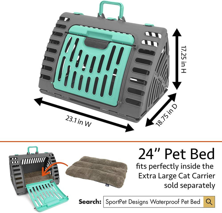 Sport Pet Designs Collapsible Travel Cat Carrier - Waterproof & Convenient Front Door Access