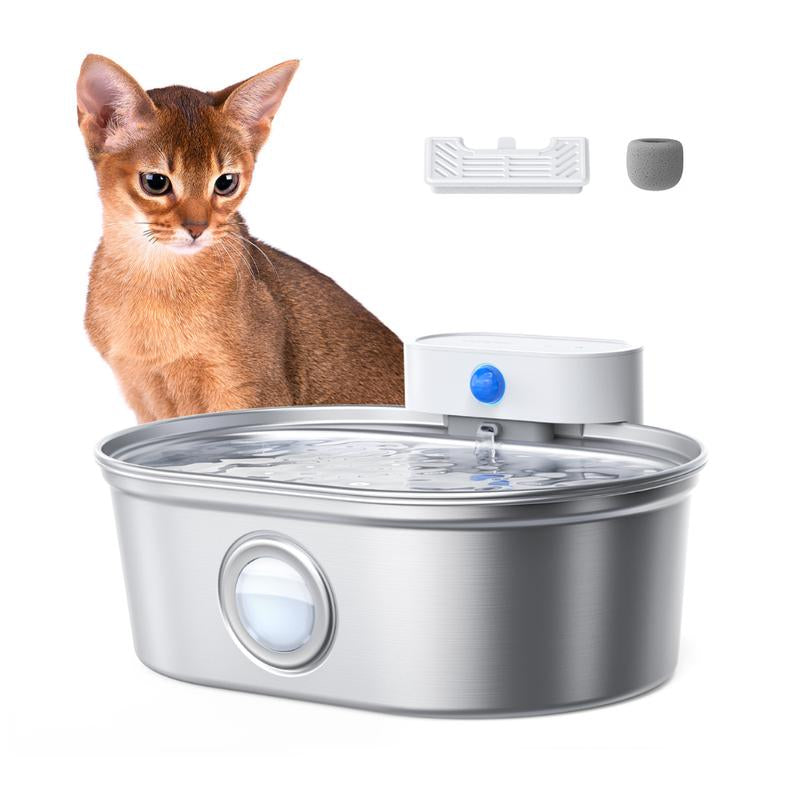 Uahpet Cordless Stainless Steel Cat Water Fountain - 67Oz/2L Easy-Clean Wireless Pet Water Dispenser