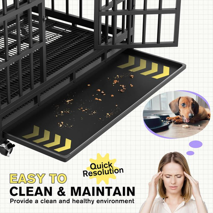 WARCAT Heavy-Duty 48/38-Inch Escape-Proof Metal Dog Crate Kennel for Large Breeds Dual-Door Security, Locking Casters & Slide-Out Tray Indoor/Outdoor Use Chicken Coop Mobile Hen House Outdoor