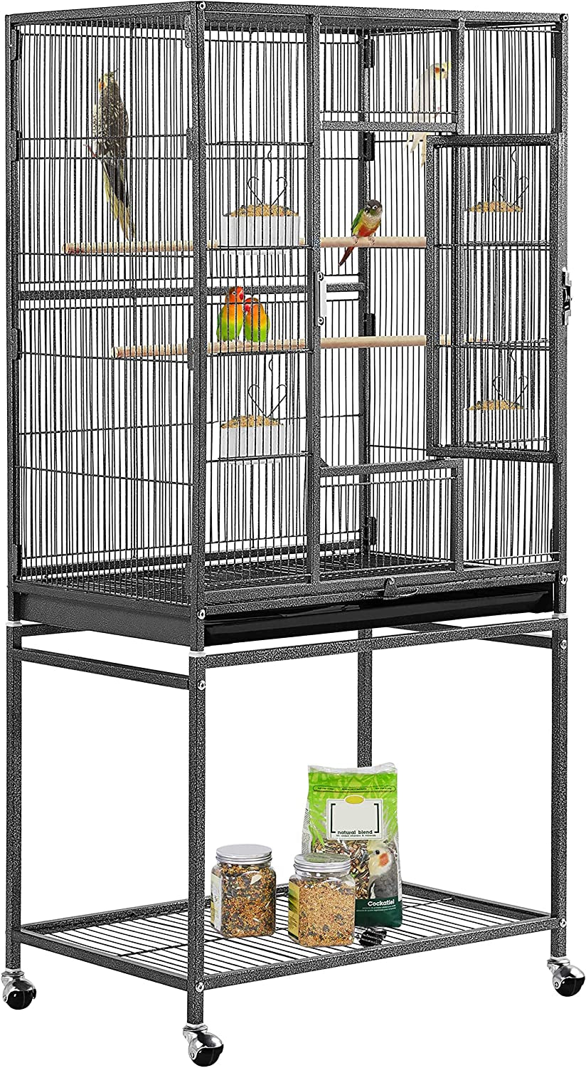 Large 54-Inch Wrought Iron Parrot Flight Cage with Stand - Ideal for Small Parrots, Parakeets, Lovebirds, Finches, and Canaries