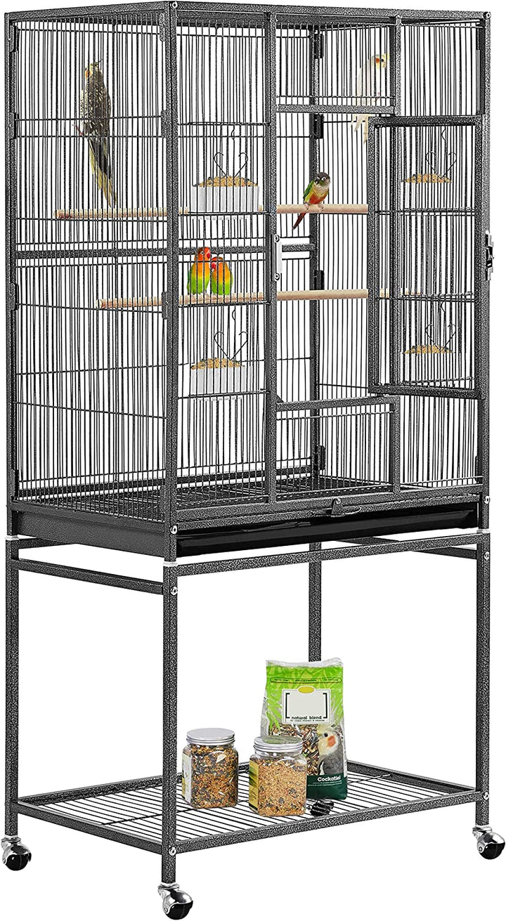 Large 54-Inch Wrought Iron Parrot Flight Cage with Stand - Ideal for Small Parrots, Parakeets, Lovebirds, Finches, and Canaries