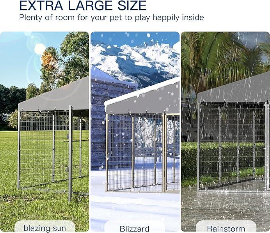 Kullavik Large Outdoor Dog Kennel, Chicken Kennel, 118" X 118" X 70.9", Heavy Duty Dog Cage, Chicken Cage with Roof, Galvanized Steel Dog Kennel Fence with Double Safety Lock