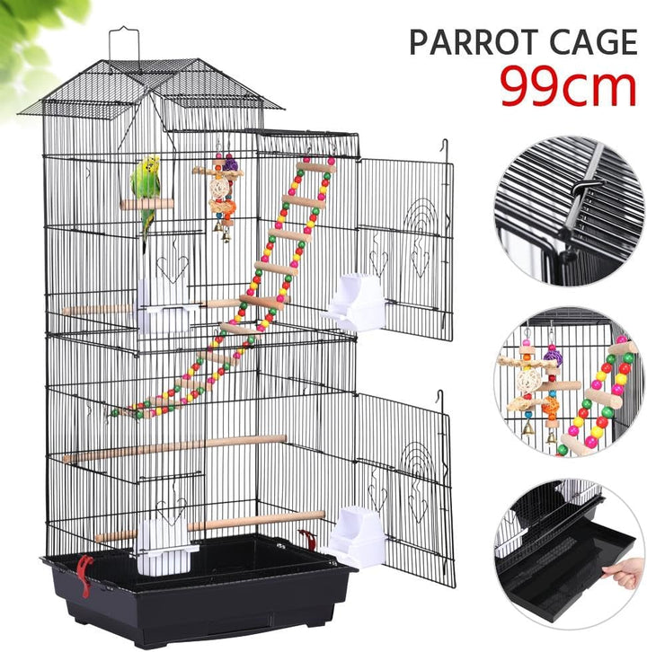 Spacious 39-Inch Parrot Bird Cage with Toys - Perfect for Quaker Parrots, Cockatiels, Conures, and Budgies!