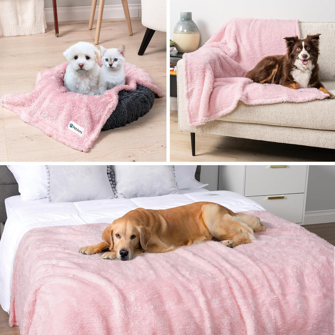 Fluffy Waterproof Dog Blanket - Soft & Warm Sherpa Throw for Small to Medium Pets, Reversible Couch Cover & Bed Protector, Washable Plush Pad (Pink Blush, 24X32)