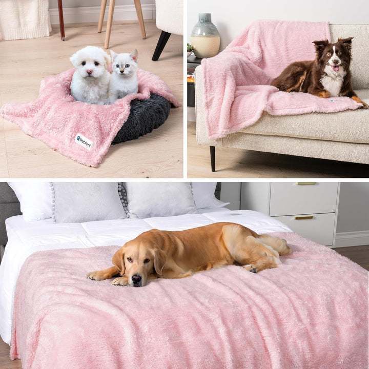 Fluffy Waterproof Dog Blanket - Soft & Warm Sherpa Throw for Small to Medium Pets, Reversible Couch Cover & Bed Protector, Washable Plush Pad (Pink Blush, 24X32)