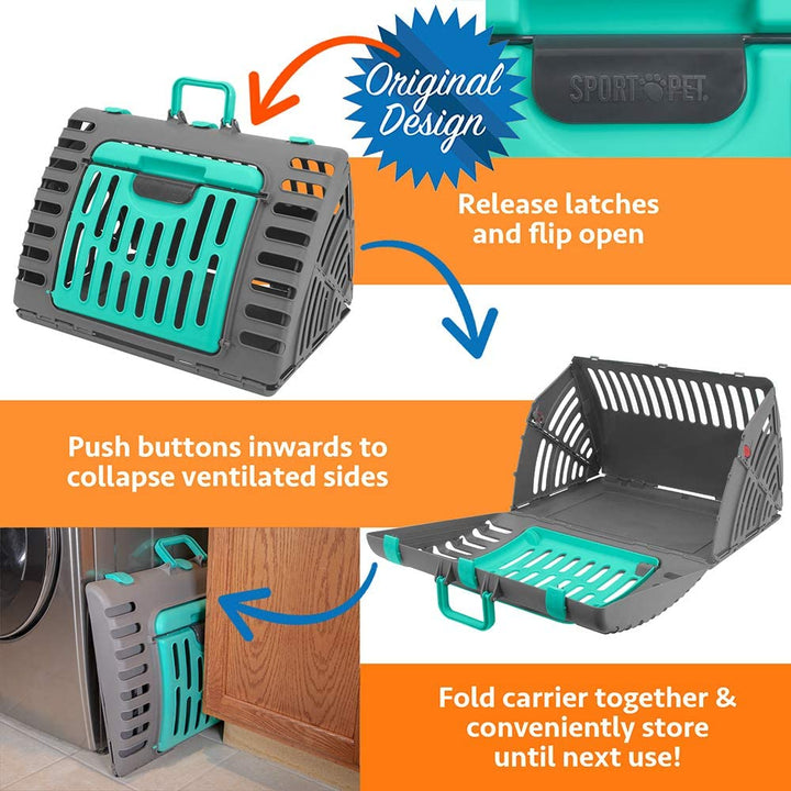 Sport Pet Designs Collapsible Travel Cat Carrier - Waterproof & Convenient Front Door Access