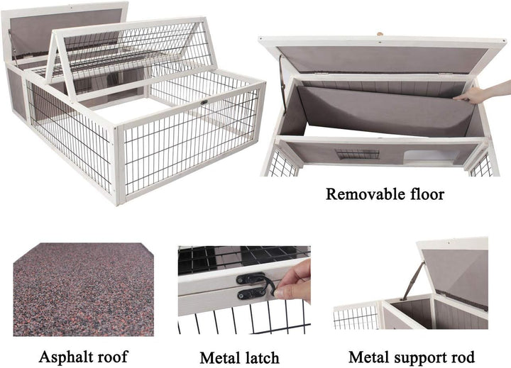 Stylish Wooden Tortoise House & Small Animal Hutch with Run - Indoor/Outdoor Grey & White Trim
