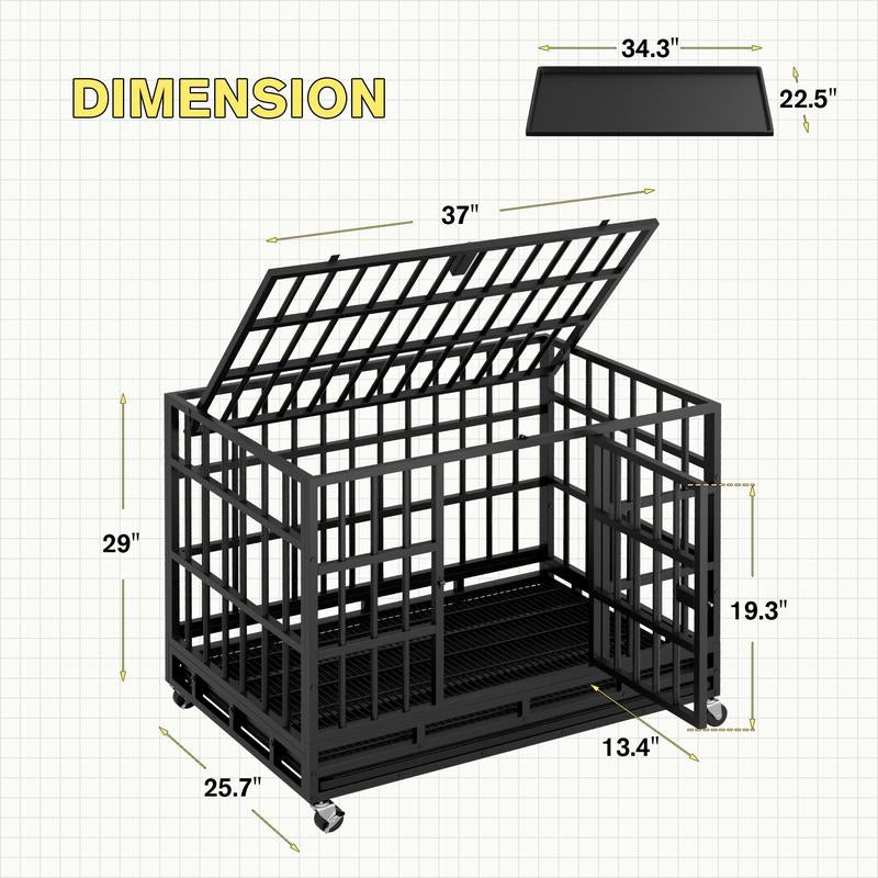 WARCAT Heavy-Duty 48/38-Inch Escape-Proof Metal Dog Crate Kennel for Large Breeds Dual-Door Security, Locking Casters & Slide-Out Tray Indoor/Outdoor Use Chicken Coop Mobile Hen House Outdoor