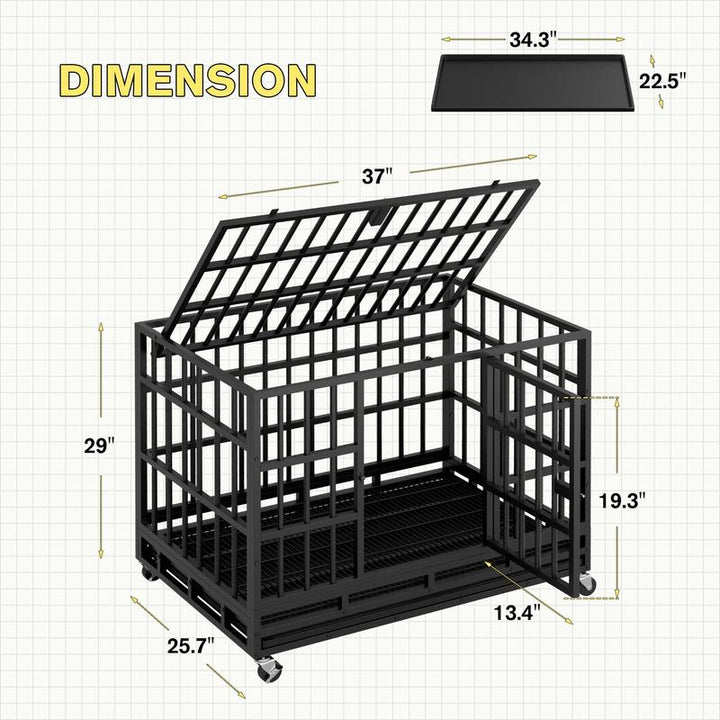 WARCAT Heavy-Duty 48/38-Inch Escape-Proof Metal Dog Crate Kennel for Large Breeds Dual-Door Security, Locking Casters & Slide-Out Tray Indoor/Outdoor Use Chicken Coop Mobile Hen House Outdoor