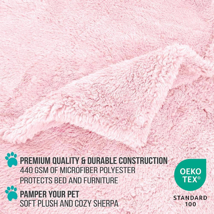 Fluffy Waterproof Dog Blanket - Soft & Warm Sherpa Throw for Small to Medium Pets, Reversible Couch Cover & Bed Protector, Washable Plush Pad (Pink Blush, 24X32)