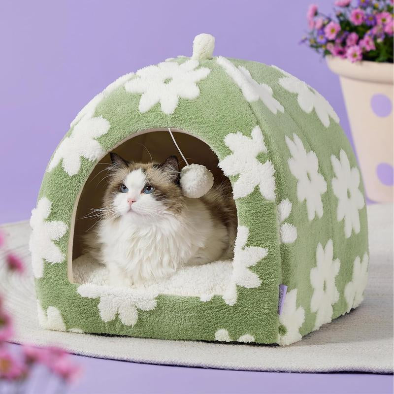 LESURE 2-in-1 Cozy Cat Cave Bed with Removable Washable Pillow - Cute Indoor Tent House for Cats, Portable Pet Supplies