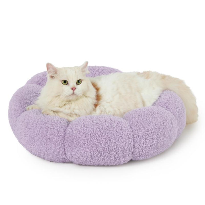 Lesure Calming Flower Donut Bed - Plush Teddy Sherpa Round Dog Bed, Non-Slip & Machine Washable for Cozy Indoor Comfort