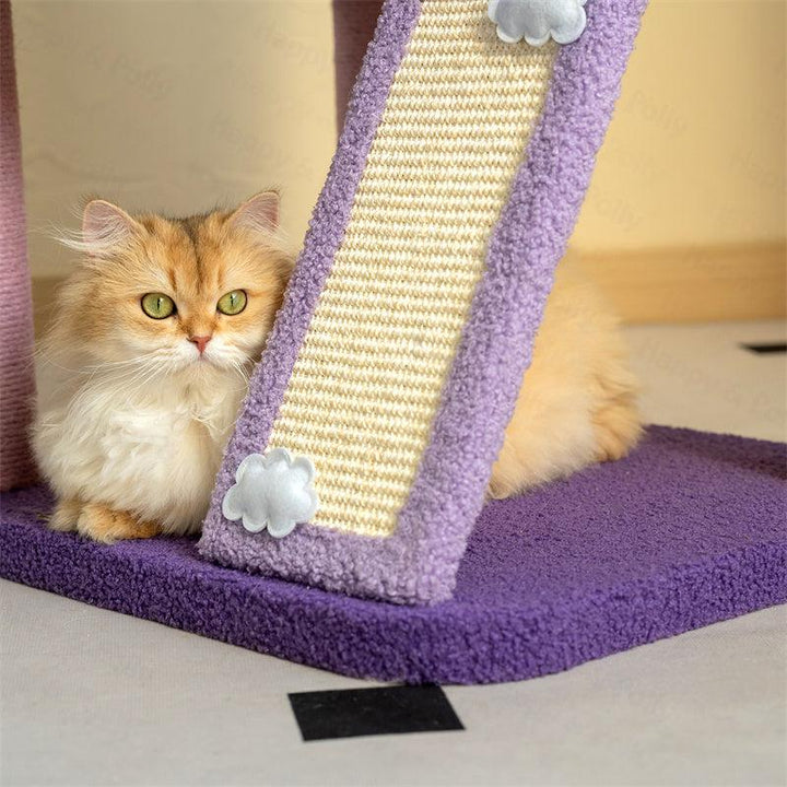 Petlife 65" Moonlight Deluxe Cat Tree Condo Jumbo, Multi-Color Purple, Multi-Level Platforms, Acrylic Hammock, Sisal Boards, Hanging Interactive Toys