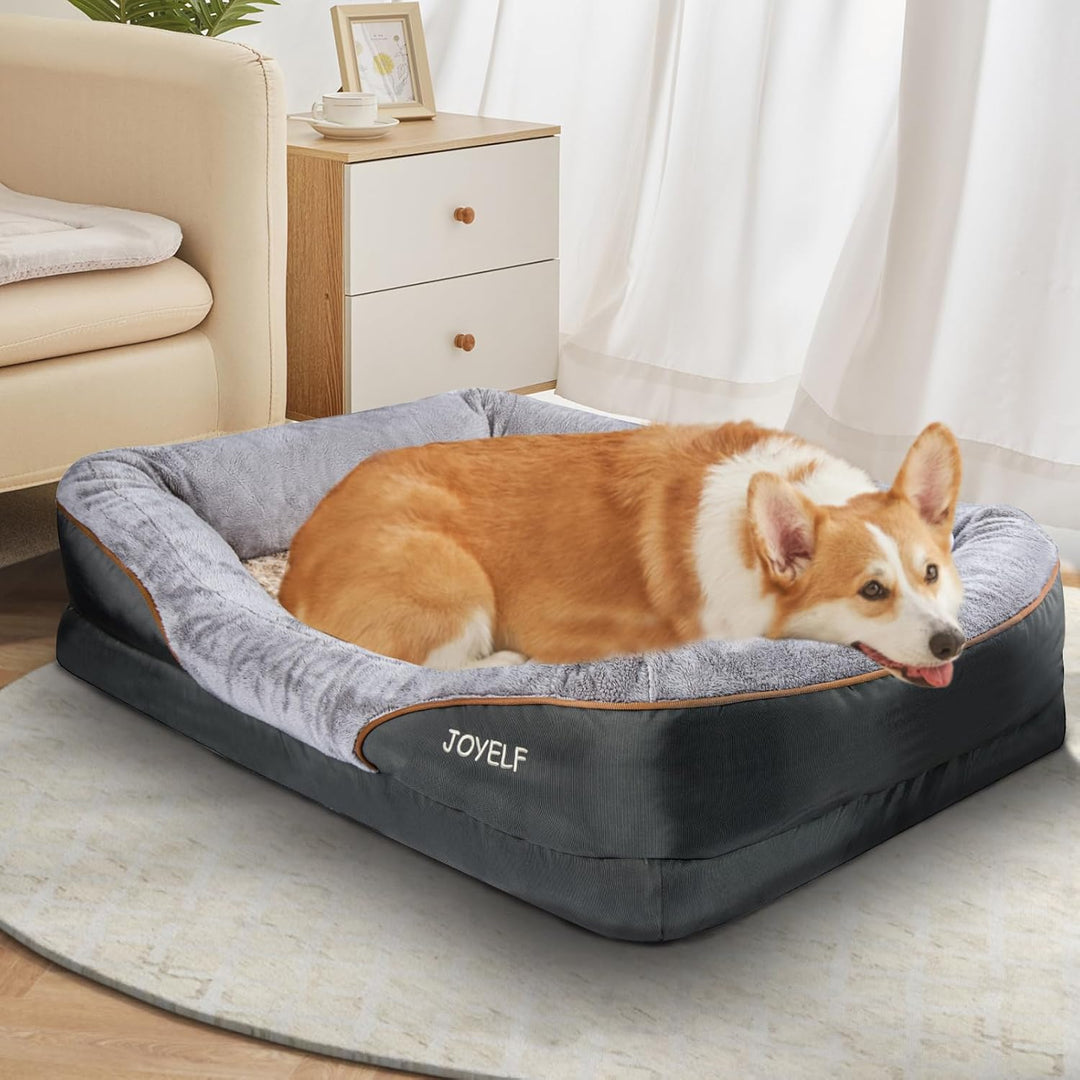 Deluxe Orthopedic Memory Foam Dog Bed with Removable Washable Cover & Free Squeaker Toy