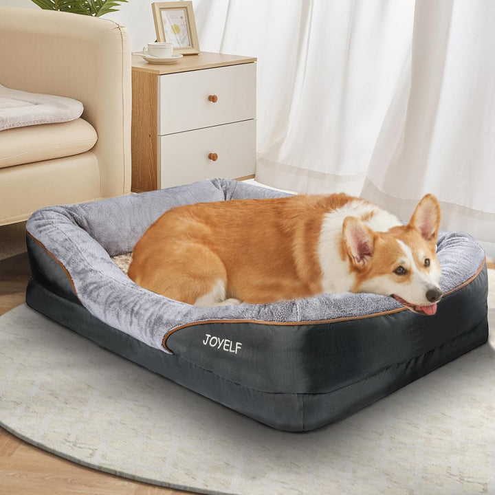 Deluxe Orthopedic Memory Foam Dog Bed with Removable Washable Cover & Free Squeaker Toy