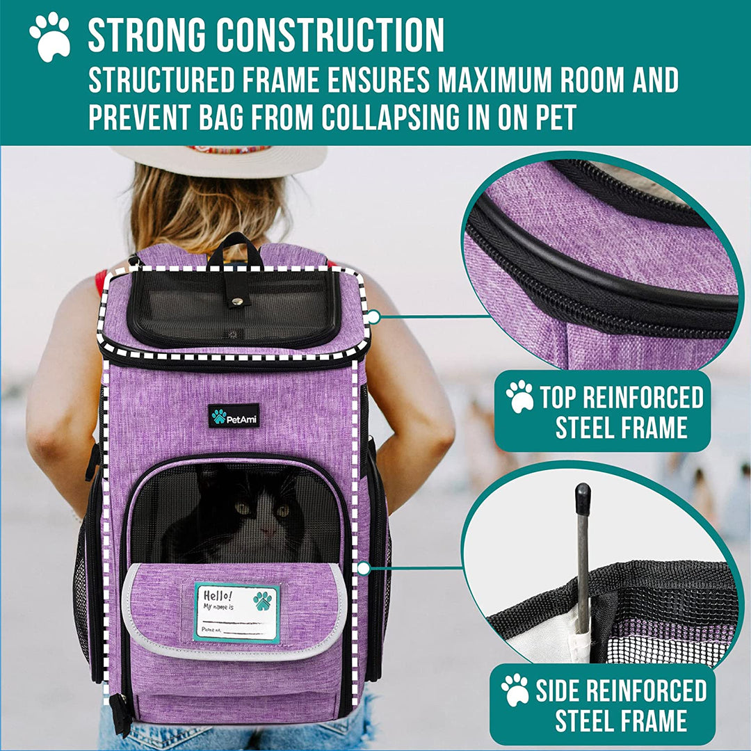 Airline Approved Dog & Cat Backpack Carrier - Ventilated Soft-Sided Pet Carrier for Travel, Hiking & Camping - Fits Pets Up to 18 lbs - Stylish Purple Design