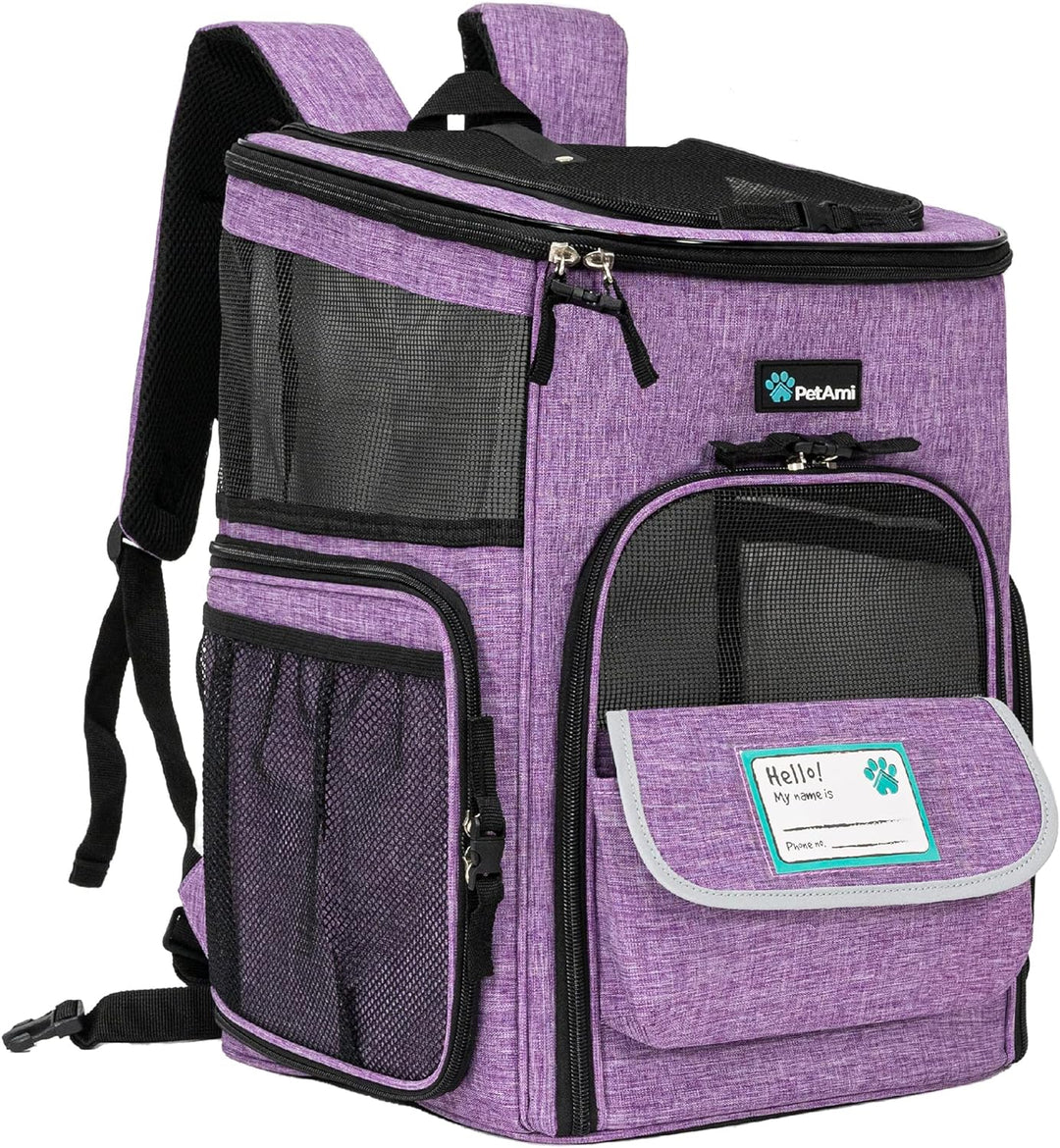 Airline Approved Dog & Cat Backpack Carrier - Ventilated Soft-Sided Pet Carrier for Travel, Hiking & Camping - Fits Pets Up to 18 lbs - Stylish Purple Design