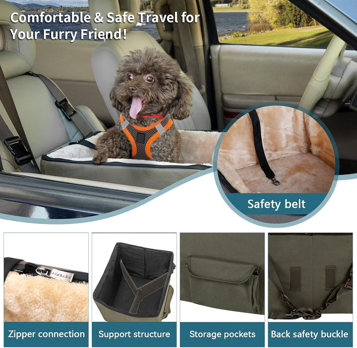 Cozy Dark Brown Dog/Cat Booster Seat with Pockets - Perfect for Small Pets in Cars, Trucks, and SUVs