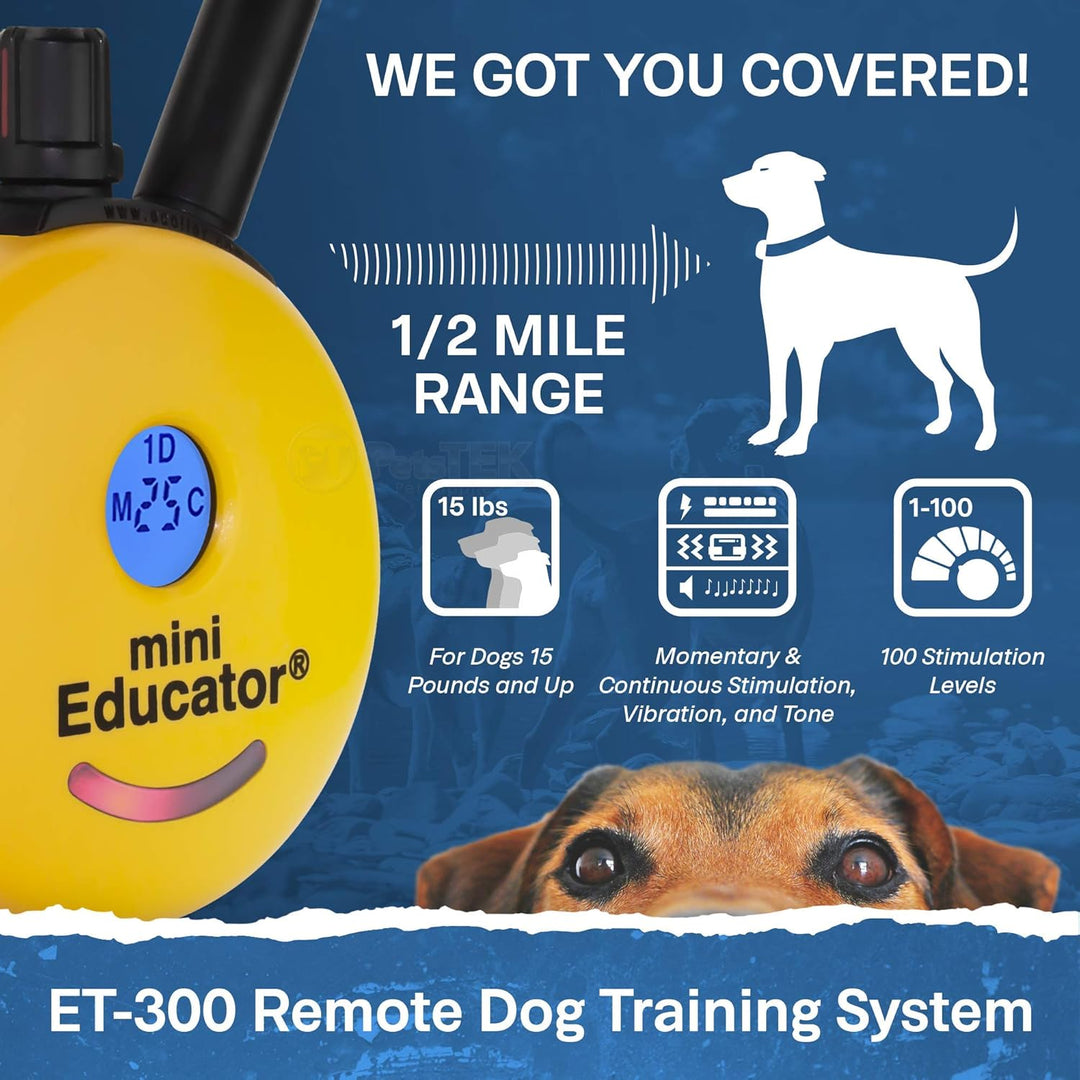 Ultimate Waterproof E-Collar Trainer - 1/2 Mile Range, 100 Levels, Vibration & Sound, Includes Petstek Clicker