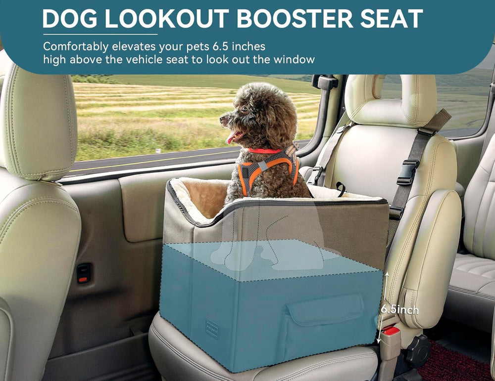 Cozy Dark Brown Dog/Cat Booster Seat with Pockets - Perfect for Small Pets in Cars, Trucks, and SUVs