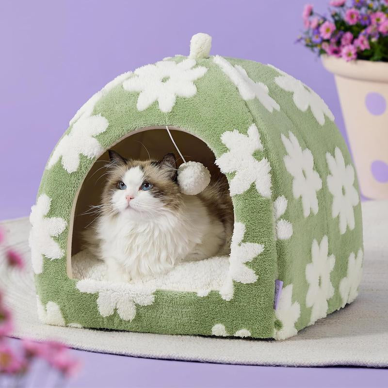 LESURE 2-in-1 Cozy Cat Cave Bed with Removable Washable Pillow - Cute Indoor Tent House for Cats, Portable Pet Supplies