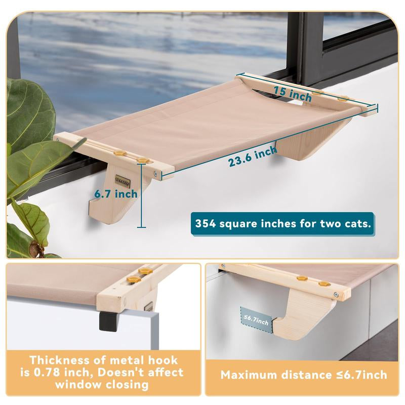 Ultimate Cozy Cat Hammock - Luxurious Window Seat for Large Cats with Soft Mat & Sturdy Wood Base - Perfect for Any Space!