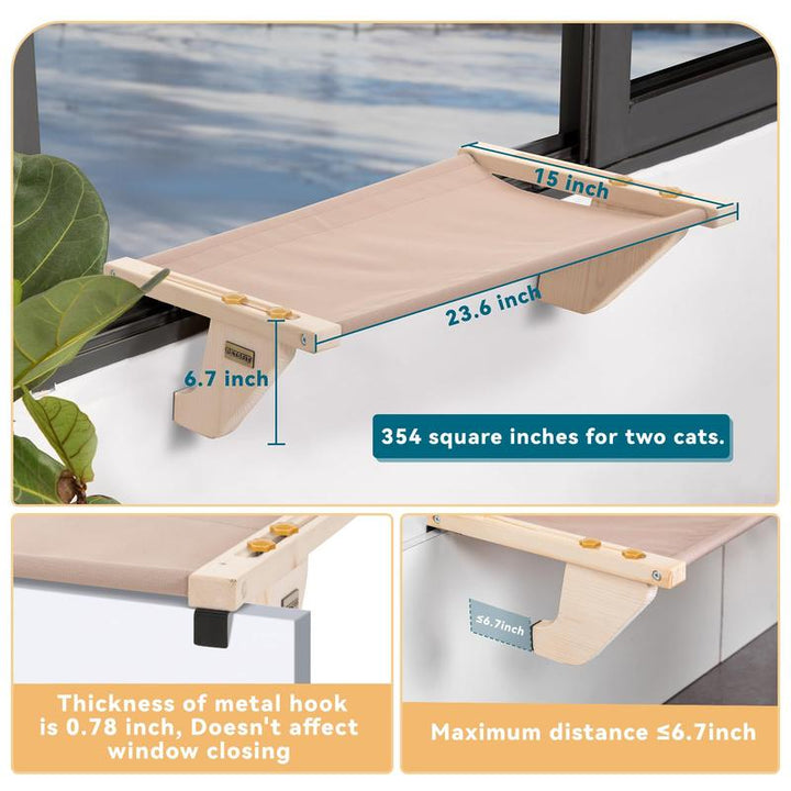 Ultimate Cozy Cat Hammock - Luxurious Window Seat for Large Cats with Soft Mat & Sturdy Wood Base - Perfect for Any Space!