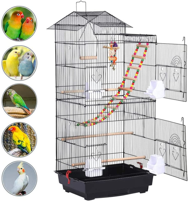 Spacious 39-Inch Parrot Bird Cage with Toys - Perfect for Quaker Parrots, Cockatiels, Conures, and Budgies!