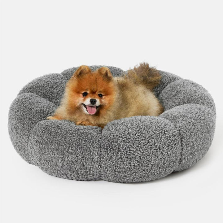 Lesure Calming Flower Donut Bed - Plush Teddy Sherpa Round Dog Bed, Non-Slip & Machine Washable for Cozy Indoor Comfort