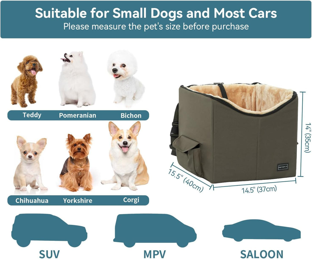 Cozy Dark Brown Dog/Cat Booster Seat with Pockets - Perfect for Small Pets in Cars, Trucks, and SUVs